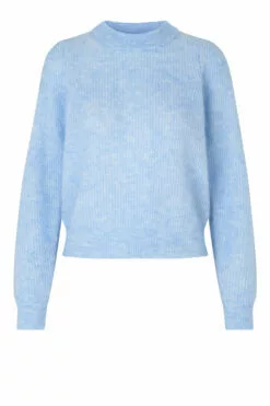 Second Female Brooky Knit Puff O-Neck - Brunnera Blue