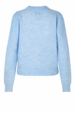 Second Female Brooky Knit Puff O-Neck - Brunnera Blue -Second Female Salg 54410 BROOK KNIT PUFF O NECK BRUNNER BLUE 2