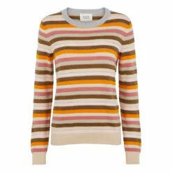 Second Female Sense Knit Multi O-Neck - Brazilian Sand