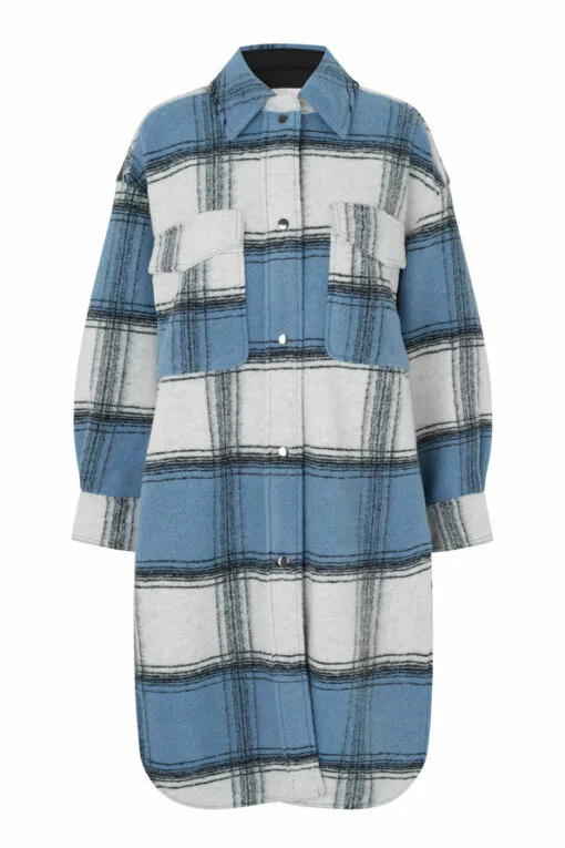 Second Female Ethel Coat - Blue Bonnet -Second Female Salg ETHEL COAT WHTE CHECK