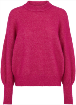 Second Female Minelli Knit Loose O-Neck - Fuchsia Red