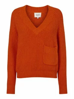 Second Female Faine Knit V-neck - Scarlet Ibis