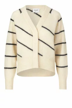 Second Female Brook Knit Striped Boxy Cardigan - Eggnog
