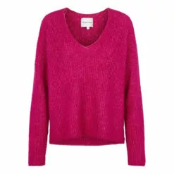 Second Female Aloa Knit V-neck - Fuchsia Red