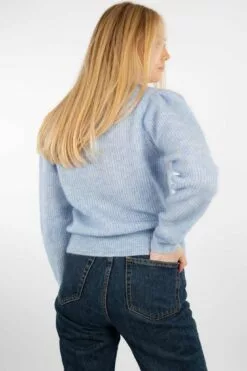 Second Female Brooky Knit Puff O-Neck - Brunnera Blue -Second Female Salg d4d58c2b 771c 4cf8 8485 a81b2628009f