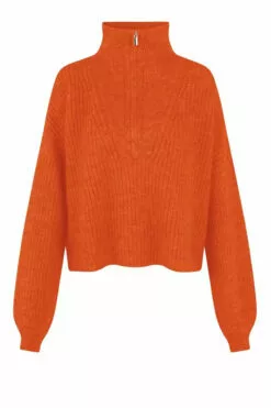 Second Female Lusia Knit T-Neck Zip - Orange Pepper
