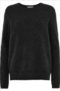 Second Female Brook Knit Raw O-neck - Dark Grey Melange