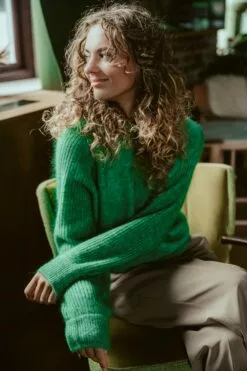 Second Female Brookline Knit O-Neck - Green Tambourine -Second Female Salg kampanje uke34 74